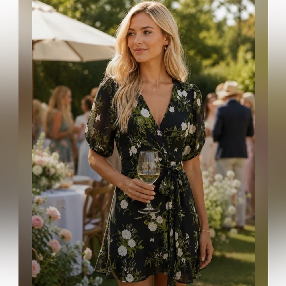 Reformation Monica Anastasia Floral Ruffle V-neck Tie Wrap Mini Dress Size S